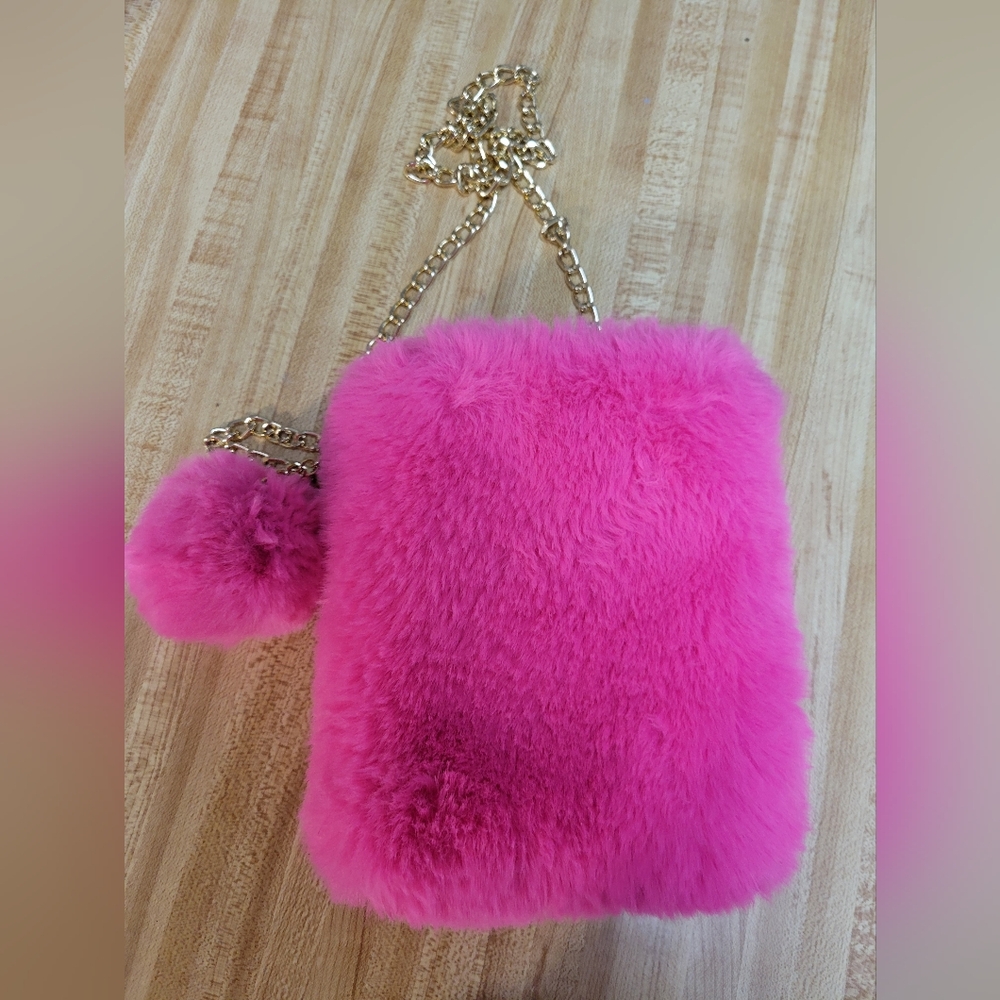 Bright Fuchsia Faux Fur Crossbody with Pom Pom